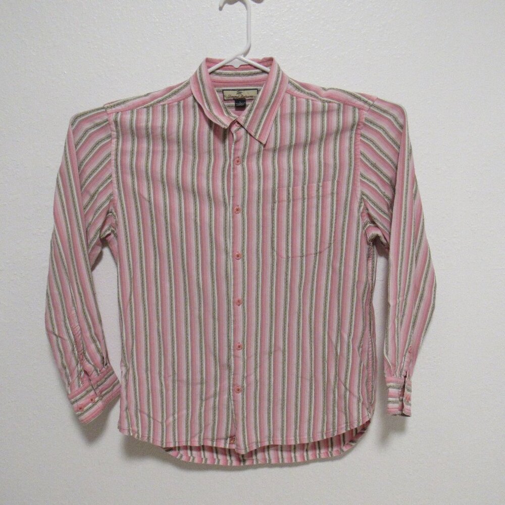 Tommy Bahama Shirt Long Sleeve Button Down Stripes Pink Men's size Large